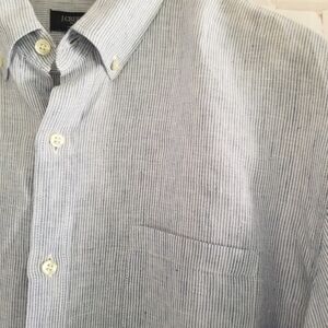 J. Crew Linen Shirt Mens Extra Large Blue Striped Button Up Long Sleeve Preppy